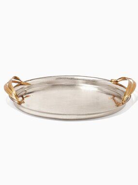 Michael Aram Oval "Palm Serving Trey" (NEW), Stainless Steel (Smart Brushed)